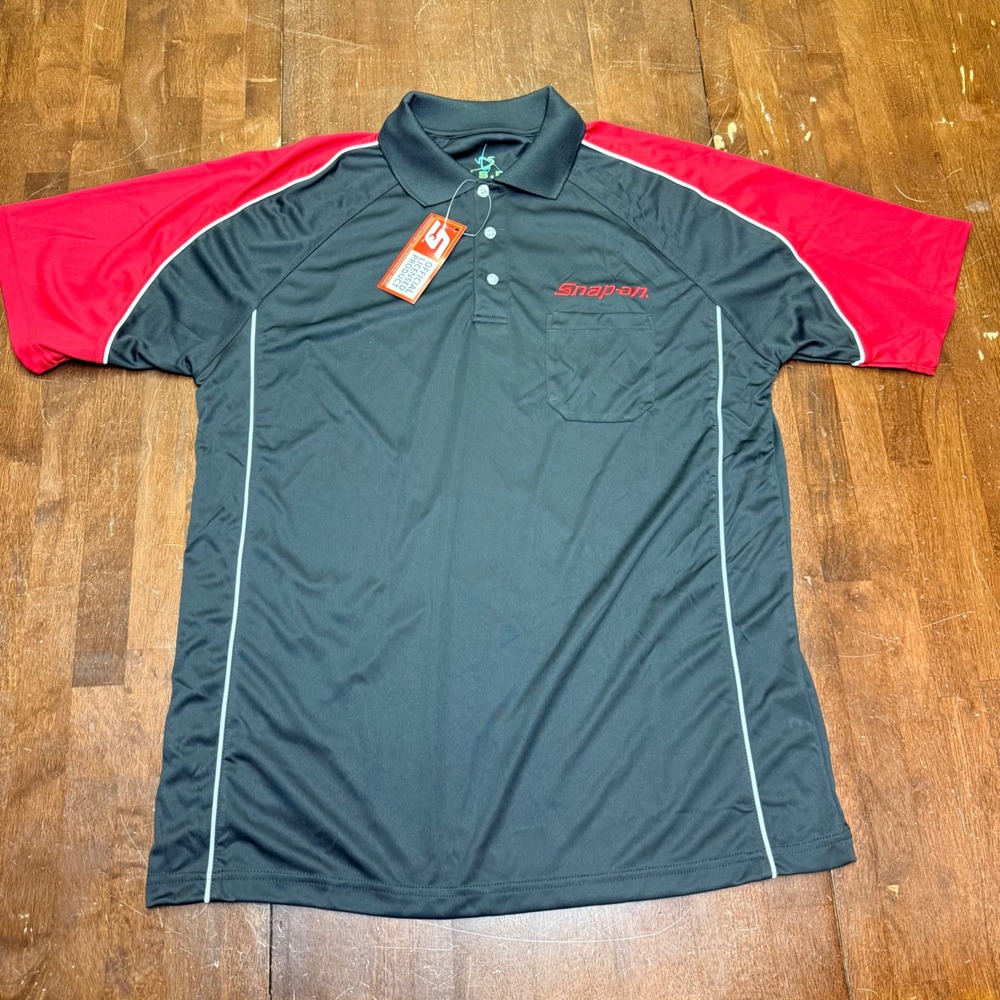 New Snap-on Polo Shirt Mens XL Black Red‎ Performance Pocket Embroidered Logo